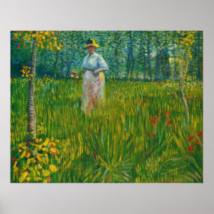 Une femme marchant dans le jardin Poster XXL Van G