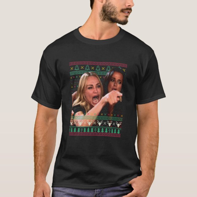 Une Femme Qui Crie À Un Chat Mème De Sweat De Noël (Devant)