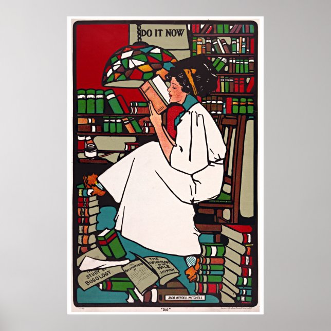 Une femme qui lit des affiches de livres (Devant)