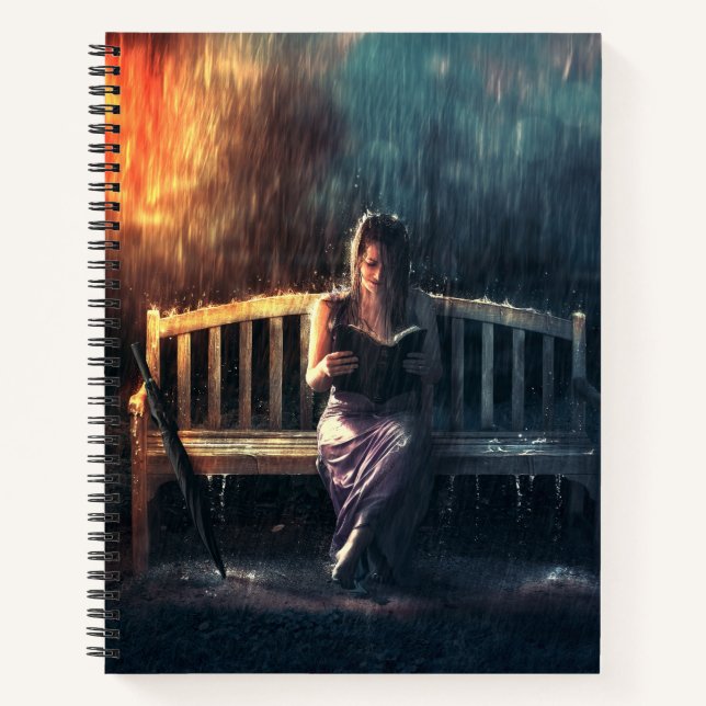 Une femme qui lit un livre sous la pluie (Devant)
