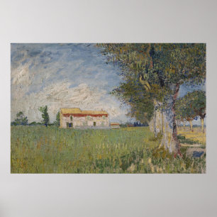 Une ferme dans un champ de blé Affiche