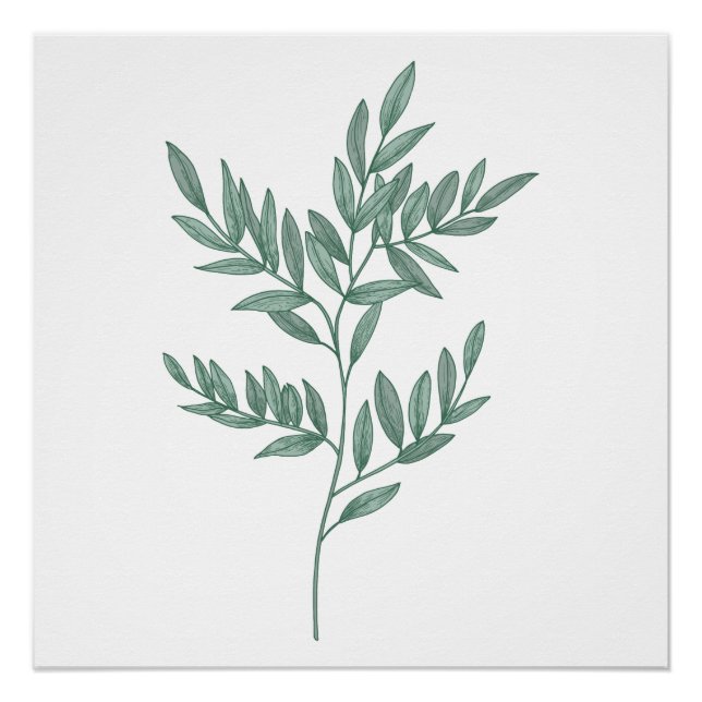 Une feuille en pin peint en bleu sage Poster Impri (Devant)