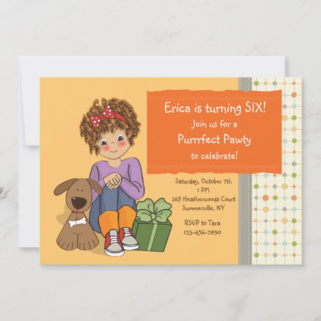 Une fille d'anniversaire avec son chien Invitation (Devant)