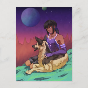 Une fille et son chien dans l'espace carte