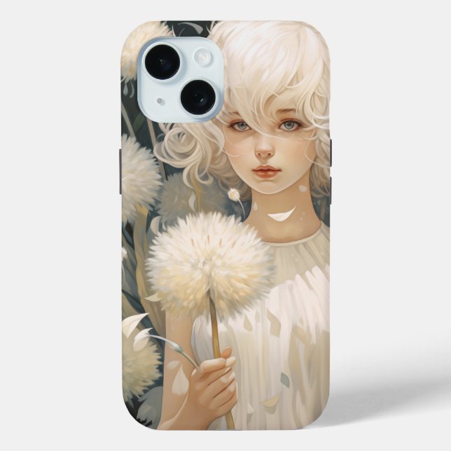 Une fille tenant un Coque Dandelion iPhone 15 (Verso)