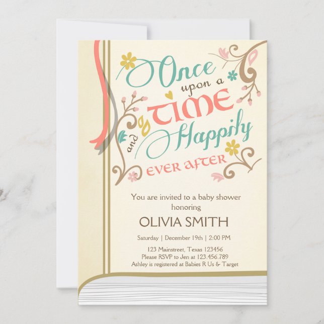 Une fois sur une invitation de Baby shower de livr (Devant)