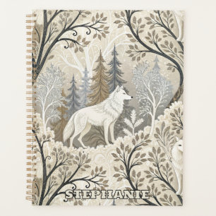 Une forêt d'hiver paisible avec des loups blancs