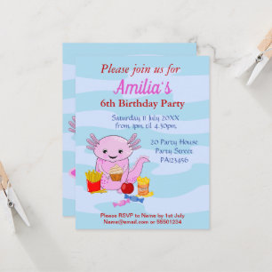 Une invitation à la fête d'anniversaire Axolotl