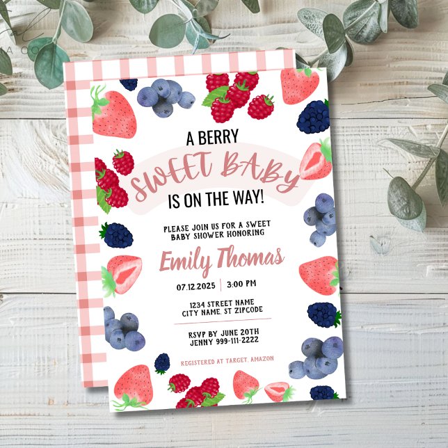 Une invitation au Baby shower doux Berry (Créateur téléchargé)