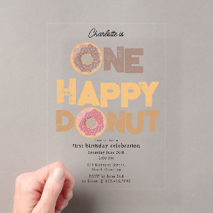 Une invitation d'anniversaire de donut heureux 1er