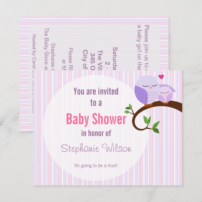 Une Invitation De Chouette Violette Baby shower (Devant / Derrière)