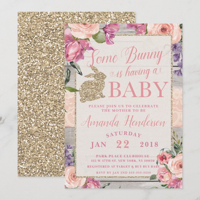 Une Invitation Du Baby shower De Pâques De Lapin (Devant / Derrière)