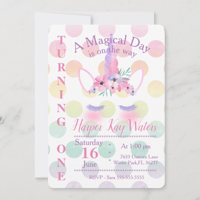 Une invitation magique d'anniversaire de licorne (Devant)