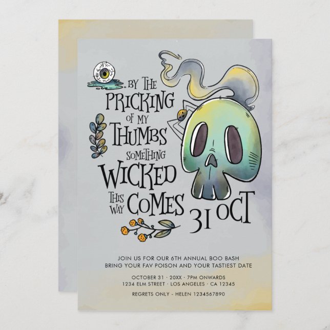 Une Invitation Plate De La Fête D'Halloween (Devant / Derrière)