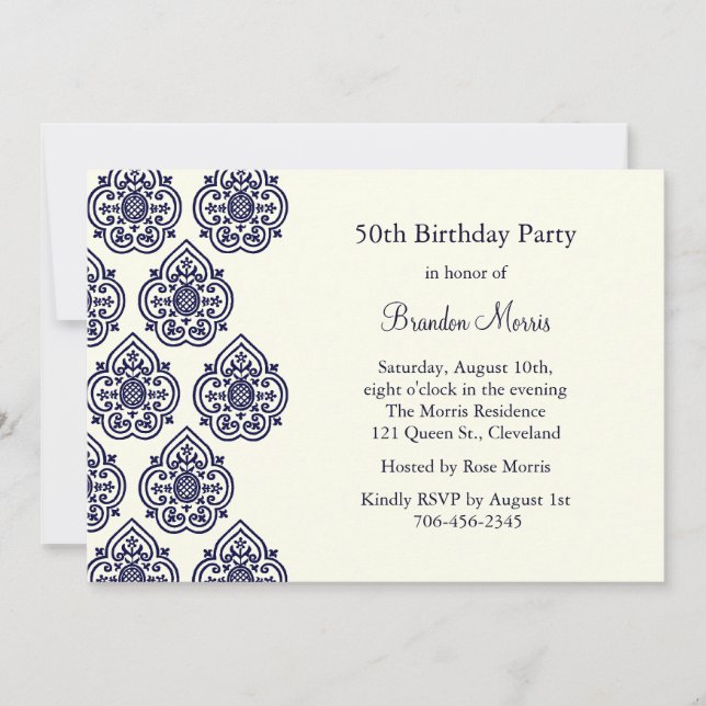 Une invitation vintage d'anniversaire de damassé (Devant)