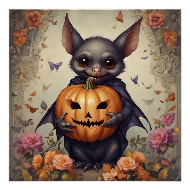 Une jolie affiche Halloween Bat hb6 brillante (Devant)