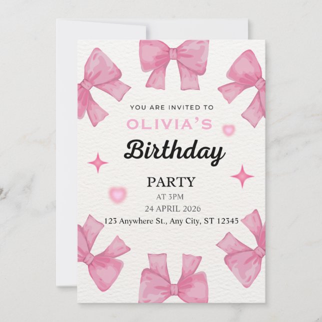 Une jolie invitation à une fête d'anniversaire (Devant)
