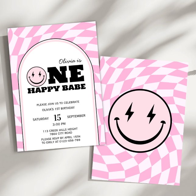 Une joyeuse Bébé Rose Girls Invitation Anniversair (Créateur téléchargé)