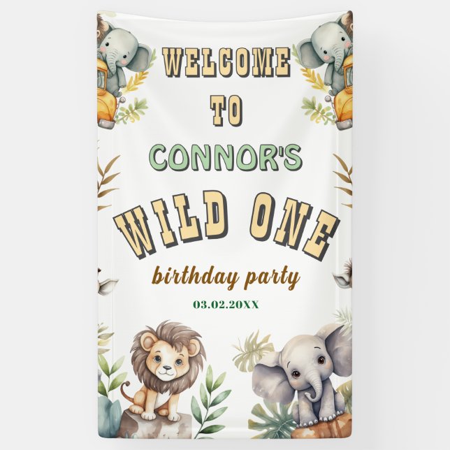 Une jungle sauvage fête d'anniversaire bannière (Vertical)