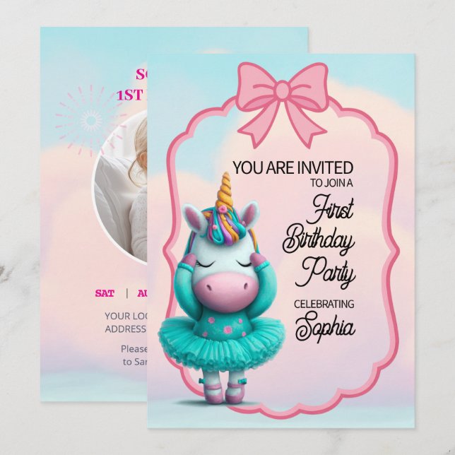 Une licorne magique Invitation d'anniversaire (Devant / Derrière)