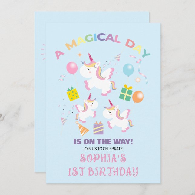 Une licorne magique Invitation d'anniversaire (Devant / Derrière)