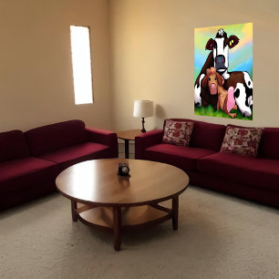 Une mère de vache et un enfant   AI Art Poster