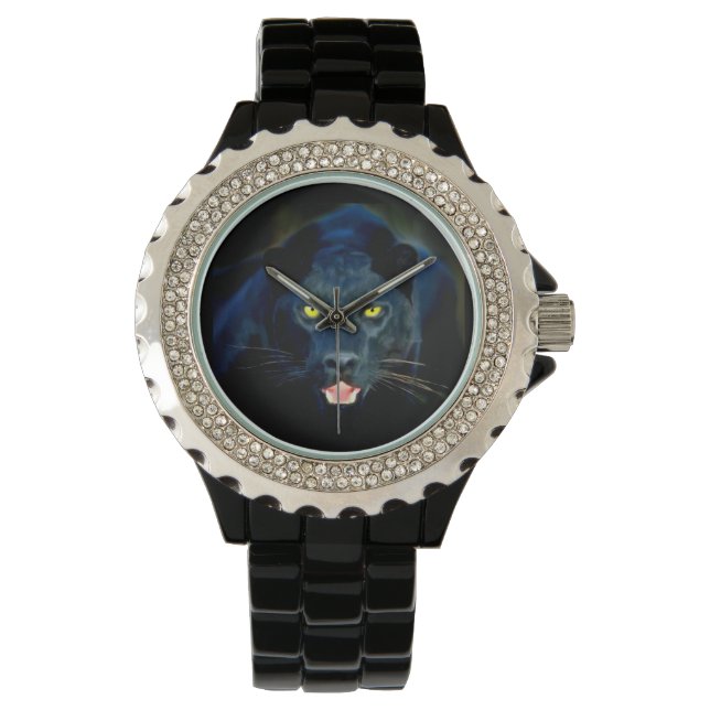 Une montre à poignets de panthère noire (devant)
