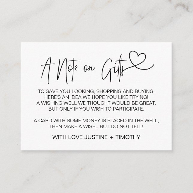 Une note sur les cadeaux Carte de voeux Mariage Cœ (Devant)