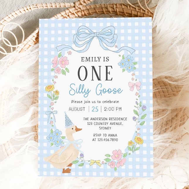 Une oie sotte Florale 1er anniversaire Invitation (Créateur téléchargé)