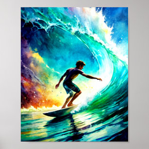 Une peinture vivante d'une personne surfant Poster