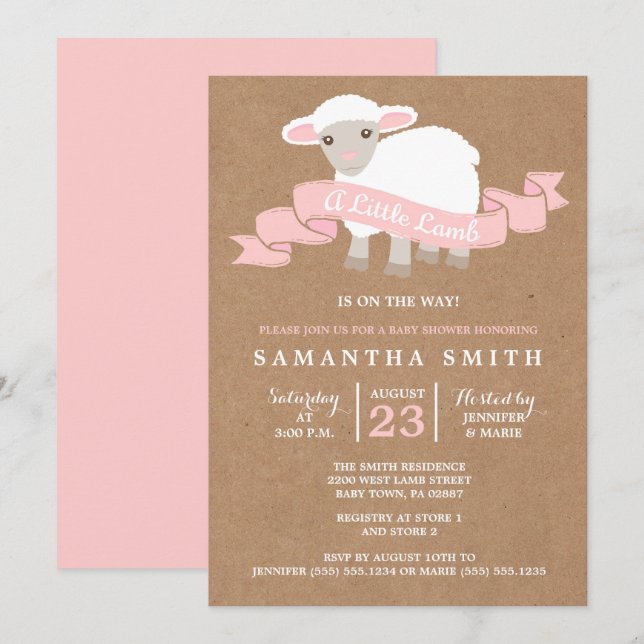 Une petite invitation de baby shower de fille (Devant / Derrière)