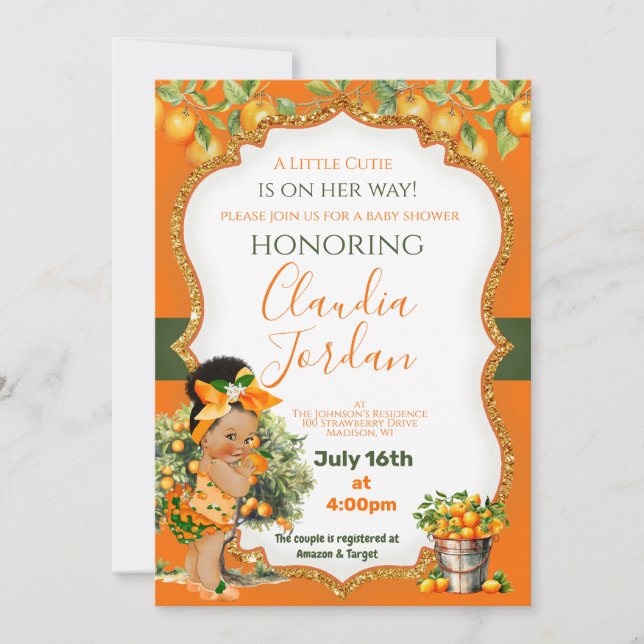 Une Petite Invitation De Baby shower Orange Cutie (Devant)