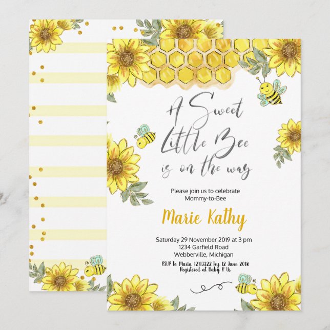 Une petite invitation douce de baby shower (Devant / Derrière)
