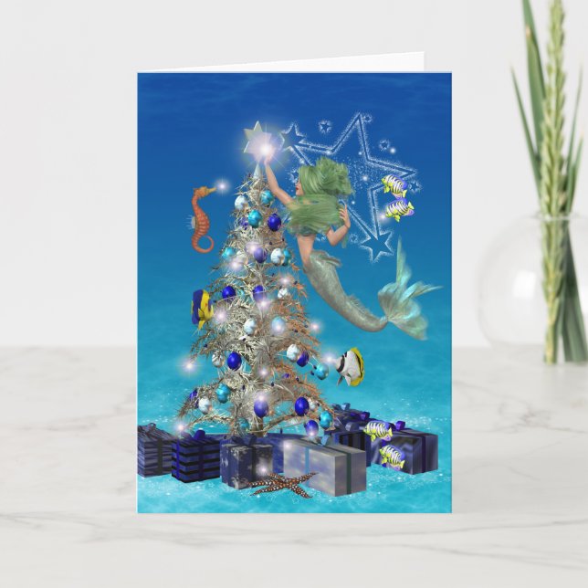 Une Sirène Magique Noël. Carte de Noël (Devant)