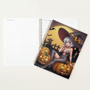 Une sorcière d'Halloween aux yeux verts sur Jack-O