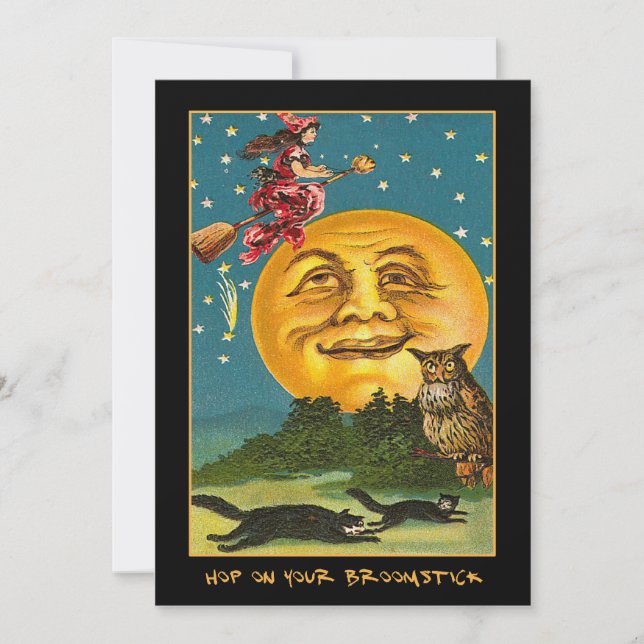 Une sorcière Vintage sur la lune Invitation au tex (Devant)