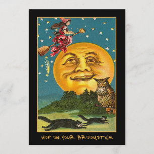 Une sorcière Vintage sur la lune Invitation au tex