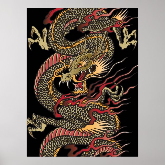 Une superbe affiche de dragon asiatique (Devant)