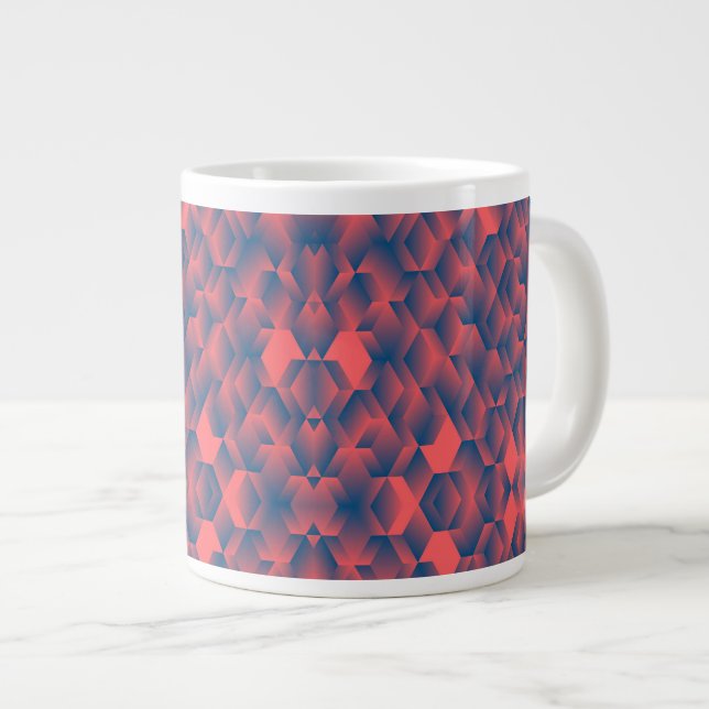 Une tasse blanche avec un motif géométrique rouge  (Devant droit)