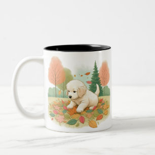 Une tasse de café pour un chien confus avec des fe