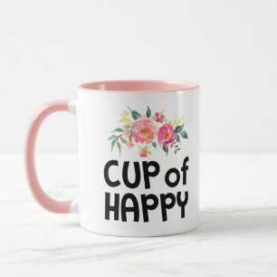 Une tasse de poignée florale heureuse de rose de