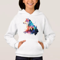 Une tête de loup colorée au milieu de la forêt