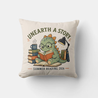 Unearth A Story Cute Dinosaur Journal Decor Throw Pillow