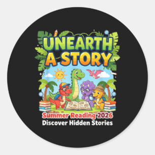 Unearth A Story Dinosaur Books Summer Reading 2026 Classic Round Sticker