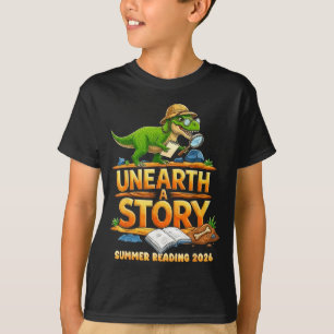 Unearth a Story Dinosaur Reading Books Summer 2026 T-Shirt
