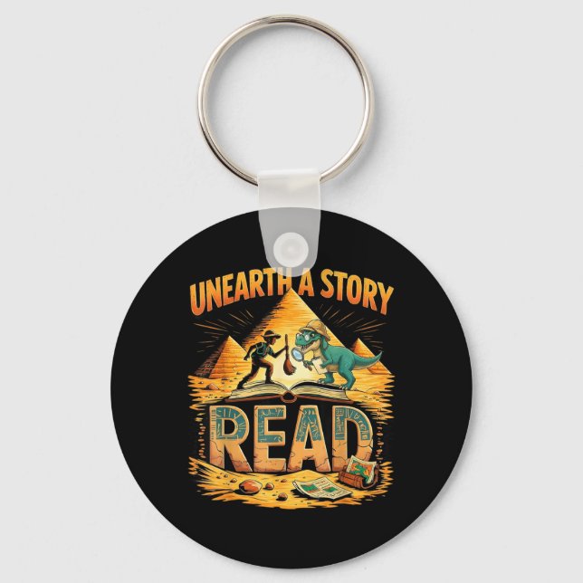 Unearth a Story Read Summer Reading 2026 Funny Keychain (Front)