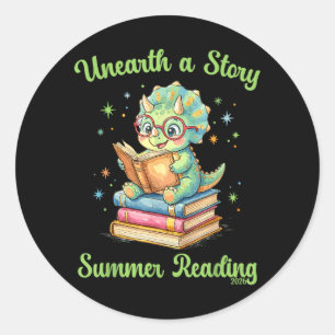 Unearth a Story Triceratops Dinosaur Reading Books Classic Round Sticker