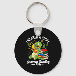 Unearth a story triceratops dinosaur reading books keychain