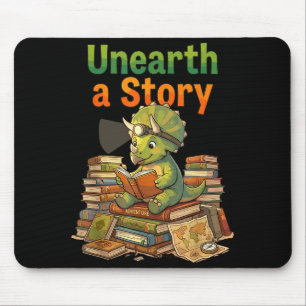 Unearth a story triceratops dinosaur reading books mouse pad