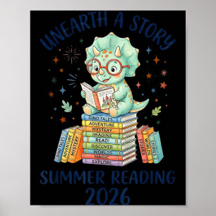 Unearth a Story Triceratops Dinosaur Reading Books Poster